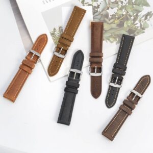 BISONSTRAP Watch Strap 18mm, Vintage Leather Replacement Watch Band, Brown