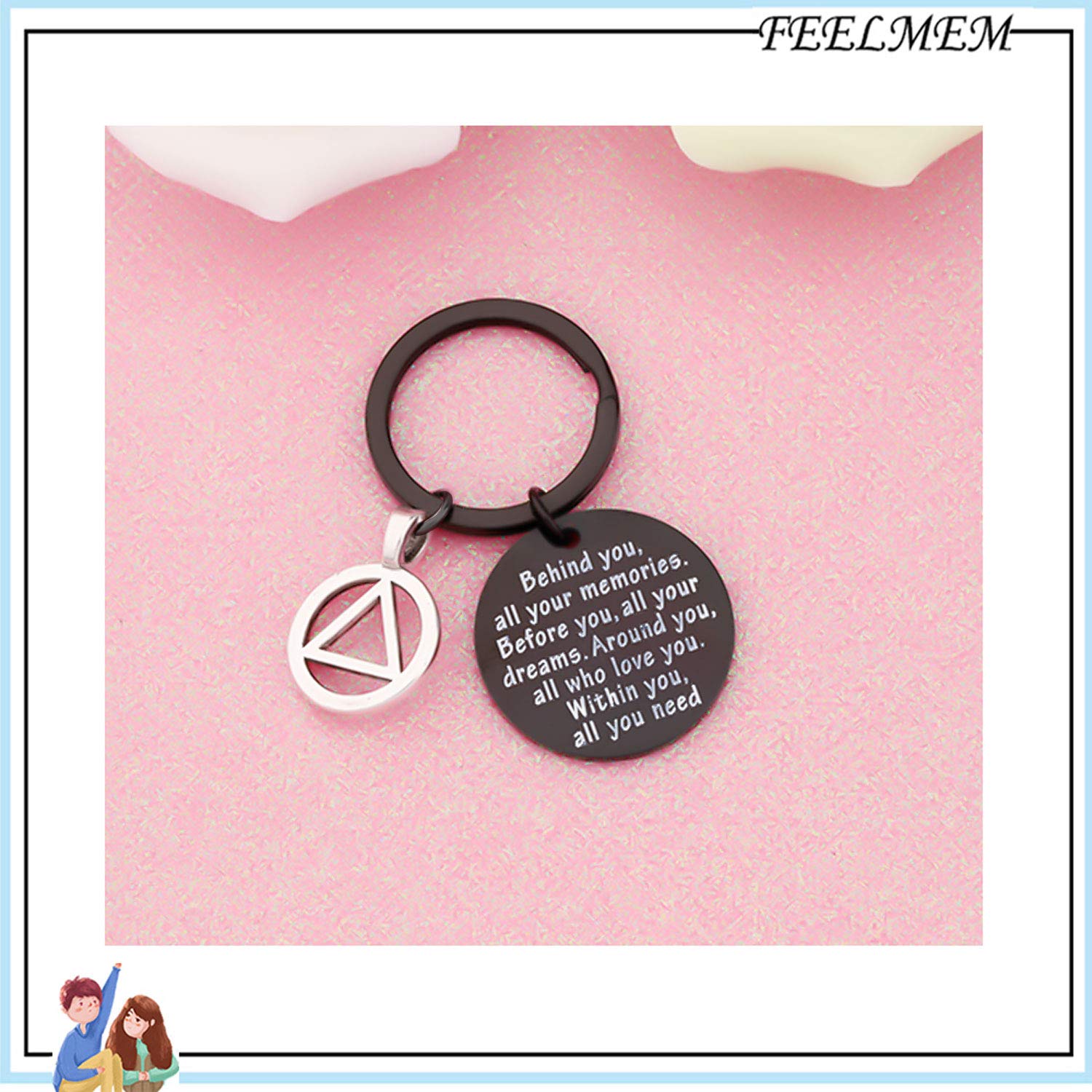 FEELMEM Sobriety Gift Keychain Addiction Recovery Gift AA Alcoholics Anonymous Warrior Recovery Gift New Beginnings Gift(black)