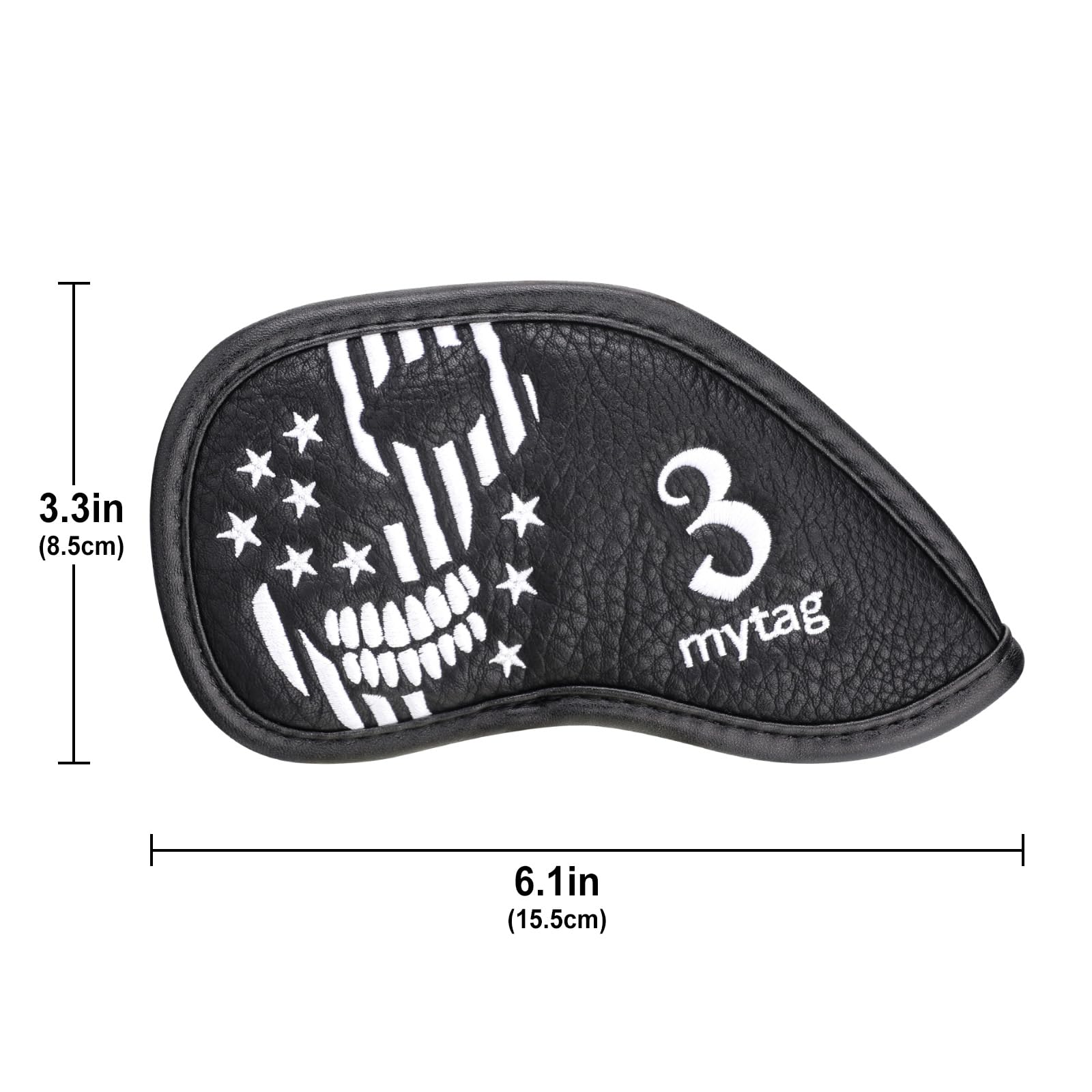 caiobob Mytag Golf Iron Head Cover Wedge Headcover Set Black Synthetic Leather Skull Skeleton Irons Protector (10pcs Iron Set(3,4,5,6,7,8,9,P,A,S))