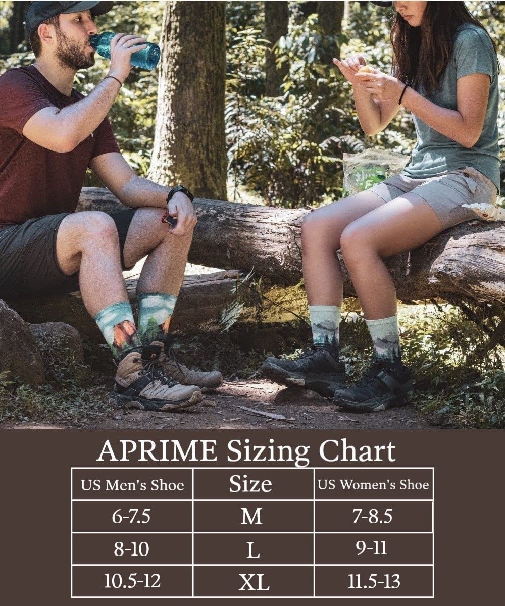 APRIME ECO-CAFE Crew Cushion Outdoor Socks Made from Coffee Grounds for Hiking, Trail Running, Climbing and Cycling (Large, Forest)