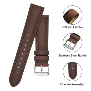 BISONSTRAP Watch Strap 18mm, Vintage Leather Replacement Watch Band, Brown