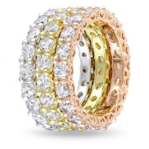 Abbie+Cleo 10 4/5 CT TGW Women's Cubic Zirconia Ring - Anillo de Mujer - 925 Sterling Silver - 3 tone Rose, Yellow and White Plated Sterling Silver - Eternity Band (Round Shape - Size 9)