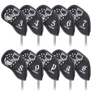 caiobob mytag golf iron head cover wedge headcover set black synthetic leather skull skeleton irons protector (10pcs iron set(3,4,5,6,7,8,9,p,a,s))