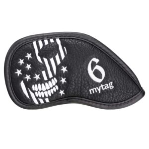 caiobob Mytag Golf Iron Head Cover Wedge Headcover Set Black Synthetic Leather Skull Skeleton Irons Protector (10pcs Iron Set(3,4,5,6,7,8,9,P,A,S))