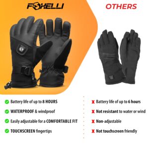 Foxelli Heated Gloves for Men & Women - 3 Heat Settings, Touchscreen Compatible, Rechargeable Waterproof Electric Gloves for Winter Outdoor Sports