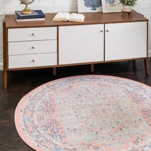 Unique Loom Whitney Collection Area Rug - Milano (5' 3" Round, Powder Pink/ Blue)