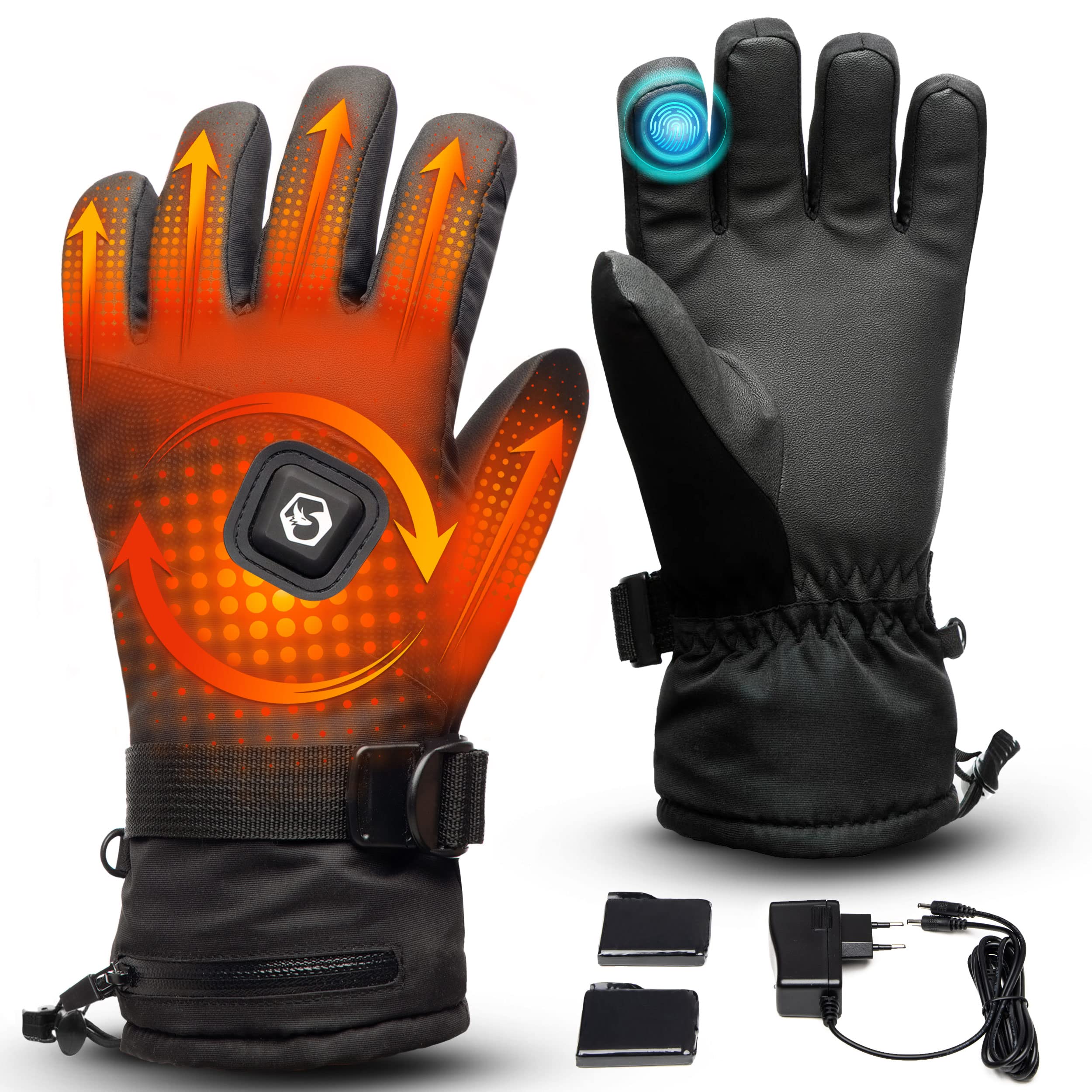 Foxelli Heated Gloves for Men & Women - 3 Heat Settings, Touchscreen Compatible, Rechargeable Waterproof Electric Gloves for Winter Outdoor Sports