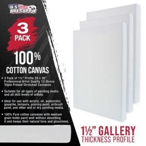 U.S. Art Supply 20 x 30 inch Gallery Depth 1-1/2" Profile Stretched Canvas, 3-Pack - 12-Ounce Acrylic Gesso Triple Primed, Professional Artist Quality, 100% Cotton - Acrylic Pouring, Oil Painting