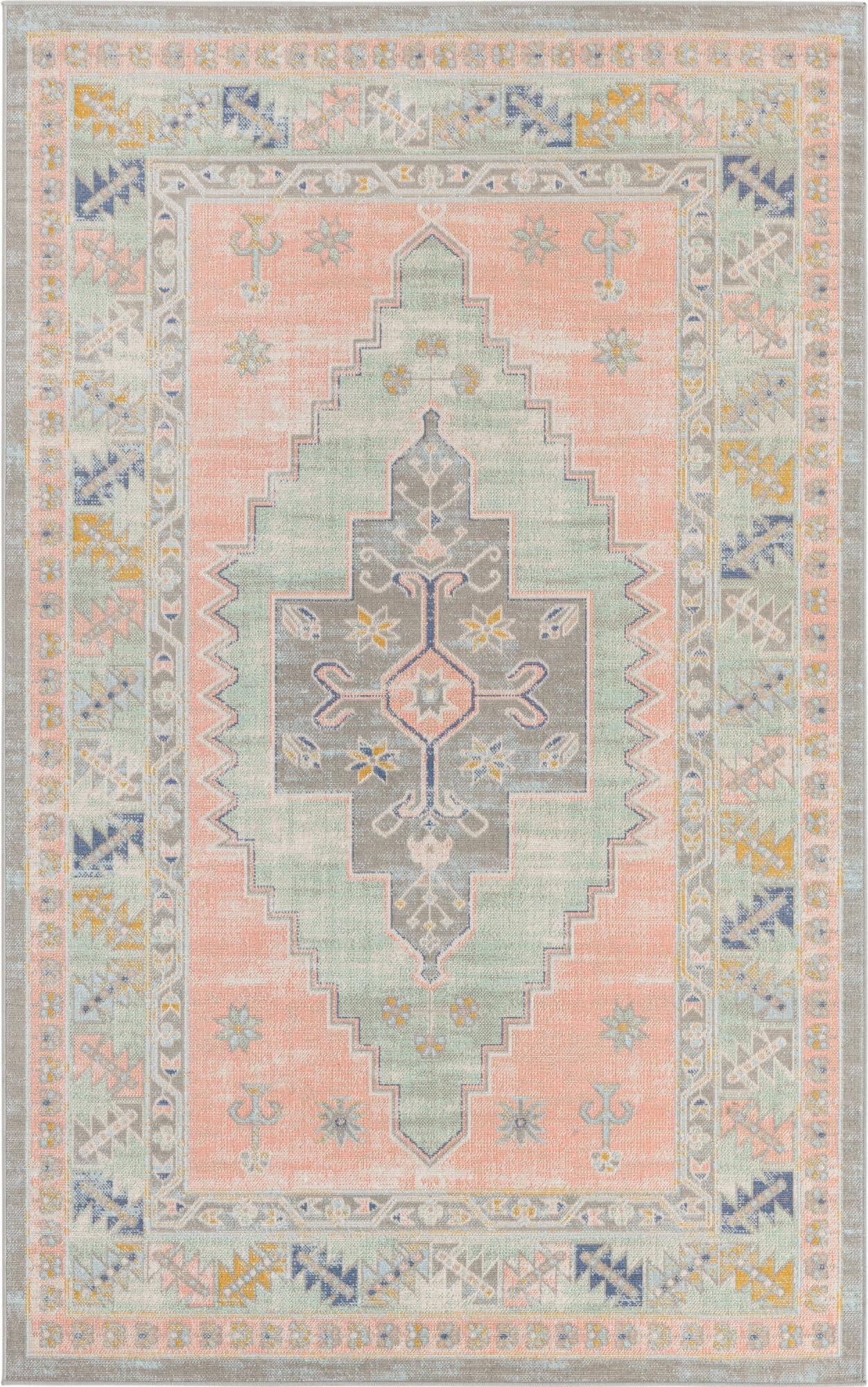 Unique Loom Whitney Collection Area Rug - Geneva (5' 3" x 8' Rectangle, Pink/ Blue)