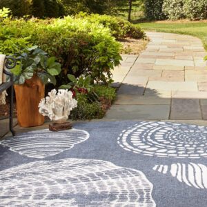 Unique Loom Outdoor Coastal Collection Area Rug - Bodrum (7' 1" Round, Navy Blue/ Ivory)