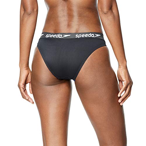 Speedo Women's Standard Swimsuit Bottom Bikini Creora Highclo Hipster, Rib Black, Medium