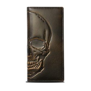 house of jack co. skull long wallet for men | full grain leather with hand burnished finish | long bifold wallet | rodeo wallet | biker gift