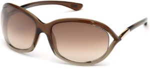 tom ford ft0008 jennifer 38f 61mm shiny transparent bronze/gradient brown geometric sunglasses for women + bundle with designer iwear eyewear kit