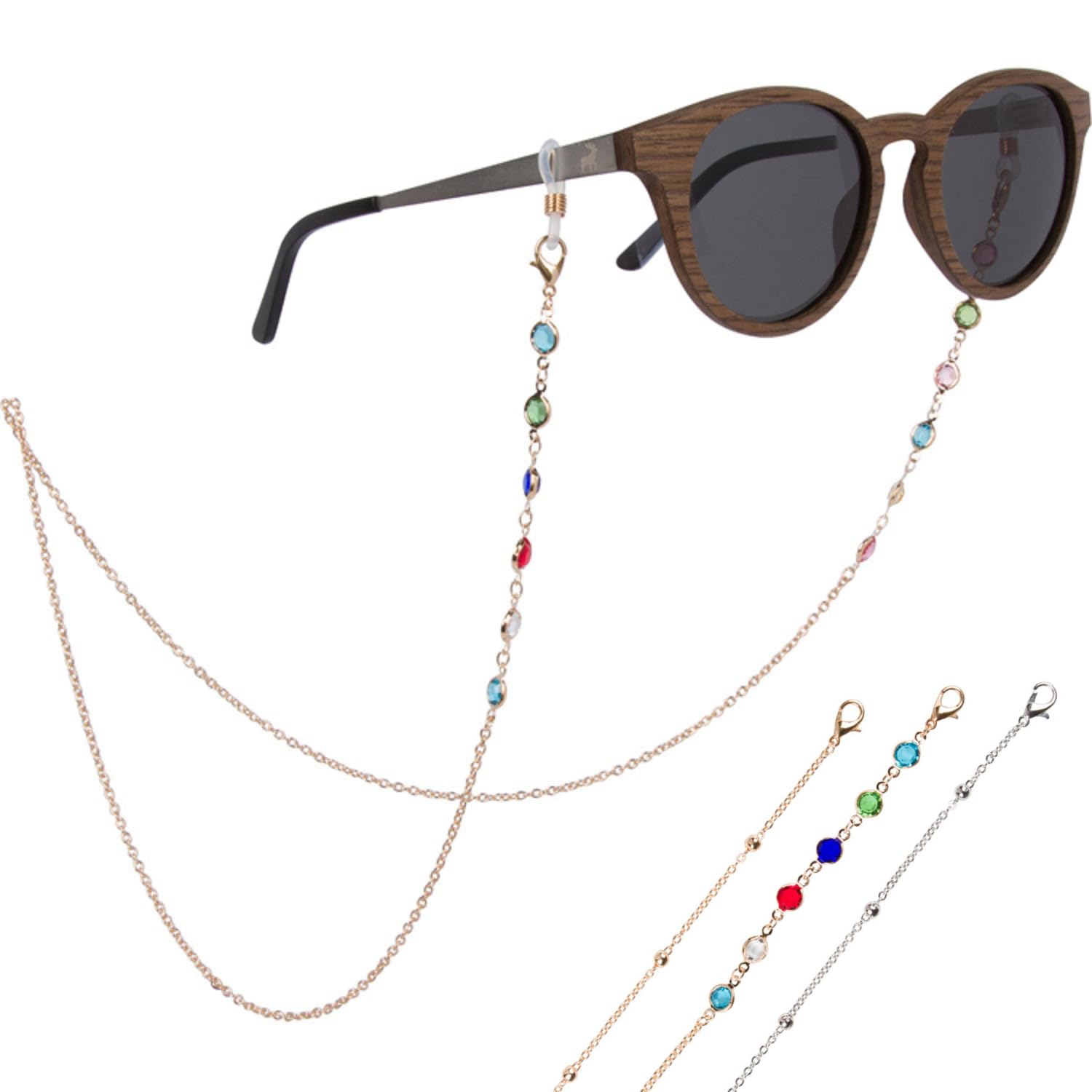 Sidelinx Glasses Chain (3 Pack) - Gold and Silver Eyeglass Chains - Glasses Strap for Women - Beaded and Gemstone 3 Pack