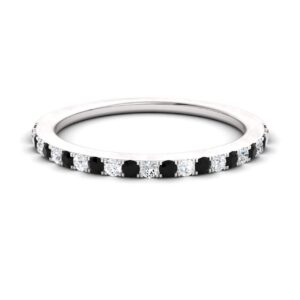 Diamondere Natural and Certified Black and White Diamond Wedding Ring in 14k White Gold | 0.39 Carat Half Eternity Ring, US Size 5