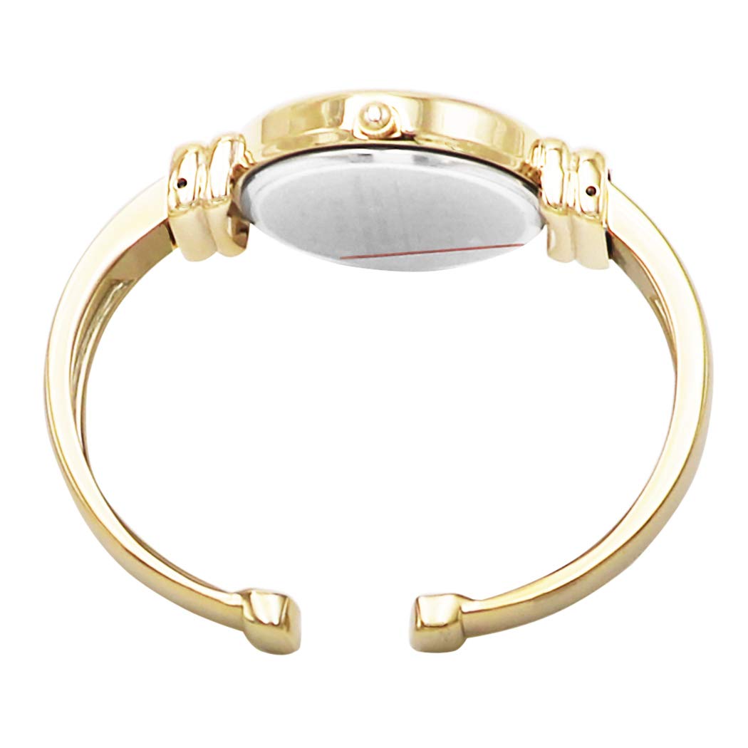 Rosemarie & Jubalee Women's Elegant Mother of Pearl Metal Hinged Cuff Bracelet Watch (Gold Tone)