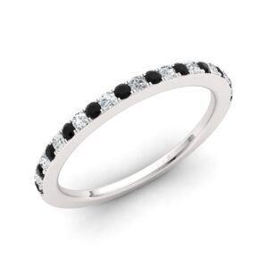 diamondere natural and certified black and white diamond wedding ring in 14k white gold | 0.39 carat half eternity ring, us size 5