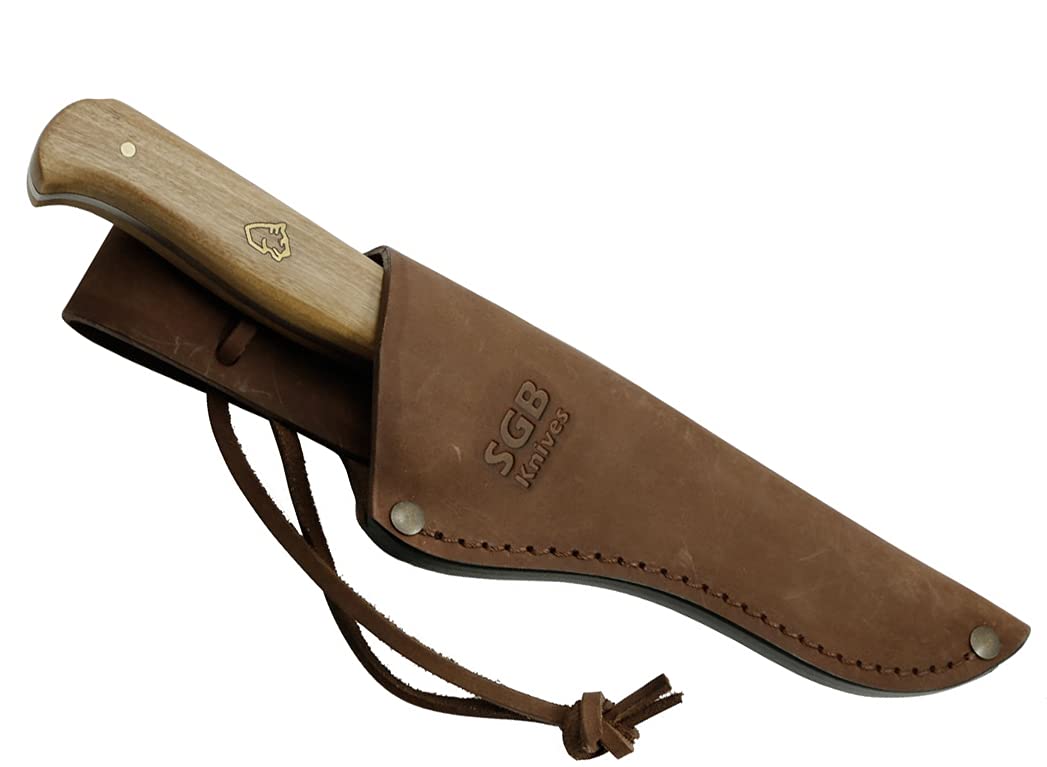 PUMA SGB Trail Guide Olive Wood Hunting Knife with Leather Sheath