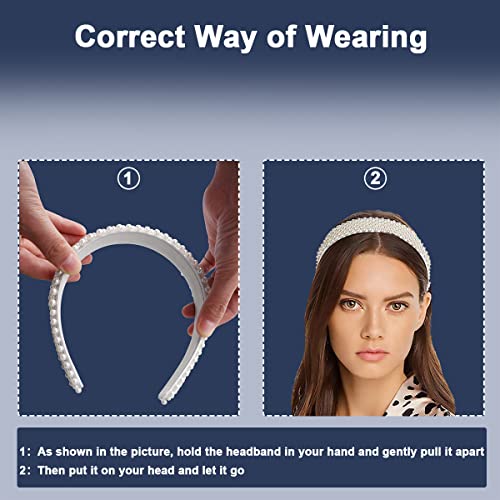 Pearl Headbands for Girls and Women, Plastic Wide Hair Hoop Band Embellish with Bling String Beads Fashion Gift for Children's Day, Graduation Ceremony, Prom Party, Casual Dress