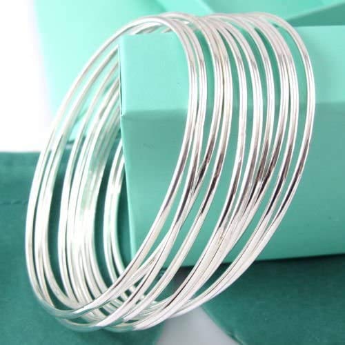 Sdouefos Classic 6pcs Lots 925 Silver Thin Stackable Polished Bangle Bracelet with Fresh Simple Bracelet Cuff Bangle