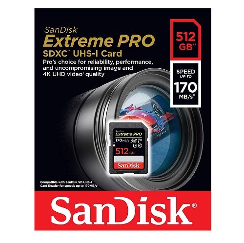 SanDisk 512GB Extreme Pro SD Memory Card SDXC UHS-I Card for Sony Alpha a7C, a6600, a6100, a6400 Camera (SDSDXXY-512G-GN4IN) U3 UHD Video Class 10 Bundle with (1) Everything But Stromboli Card Reader