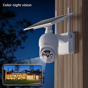 Ctronics 3MP Solar Security Camera Wireless Outdoor WiFi, PTZ Surveillacne Camera Battery-Powered for Home Security, 360° View, Spotlight Color Night Vision, PIR Human Detection, 2-Way Audio (White)