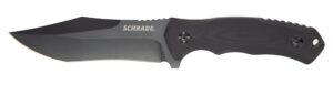 schrade 1136030 10in stainless steel fixed blade knife with 4.75in drop point blade and g-10 handle for outdoor survival, camping and edc,black