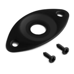 Holmer Guitar Jack Socket Plate Curved Recessed Oval Football Style Output Jack Plate Compatible with Les Paul Ibanez Jackson Guitar or Bass Parts with Screws Black.