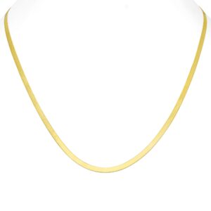 Nuragold 14k Yellow Gold 3mm Solid Herringbone Silky Flat High Polish Chain Necklace, Womens Lobster Clasp 14" 16" 18" 20" 22" 24"