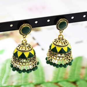 idealway 4-6 Pairs Indian Jhumka Jhumki Drop Dangle Earrings for Women Mexico Gypsy Enamel Earrings Ethnic Style Golden Ball Pendant Earrings Female (AA)