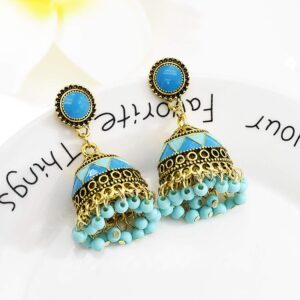 idealway 4-6 Pairs Indian Jhumka Jhumki Drop Dangle Earrings for Women Mexico Gypsy Enamel Earrings Ethnic Style Golden Ball Pendant Earrings Female (AA)