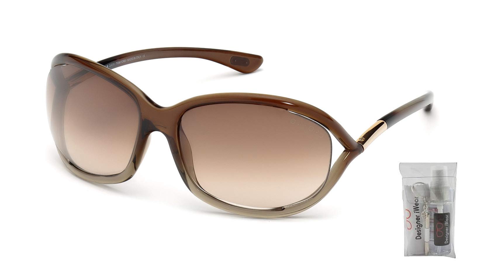 Tom Ford FT0008 Jennifer 38F 61MM Shiny Transparent Bronze/Gradient Brown Geometric Sunglasses for Women + BUNDLE with Designer iWear Eyewear Kit