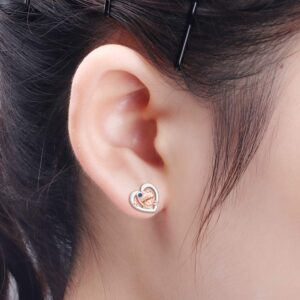 Heart Dinosaur Earrings Sterling Silver Studs for Cute Crystal Sapphire Jewelry Women's Statement Hypoallergenic Animal Valentine Gift