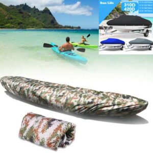 Kayak Canoe Cover, Waterproof Boat Storage Dust Cover Waterproof & UV Resistant (Camouflage, 10.2-11.5ft)