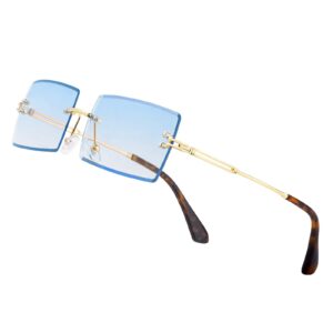 NIEEPA Fishion Small Rectangle Sunglasses Vintage Women Men Tinted Rimless Eyewear Ultralight Candy Color Ocean Sun Glasses Shades