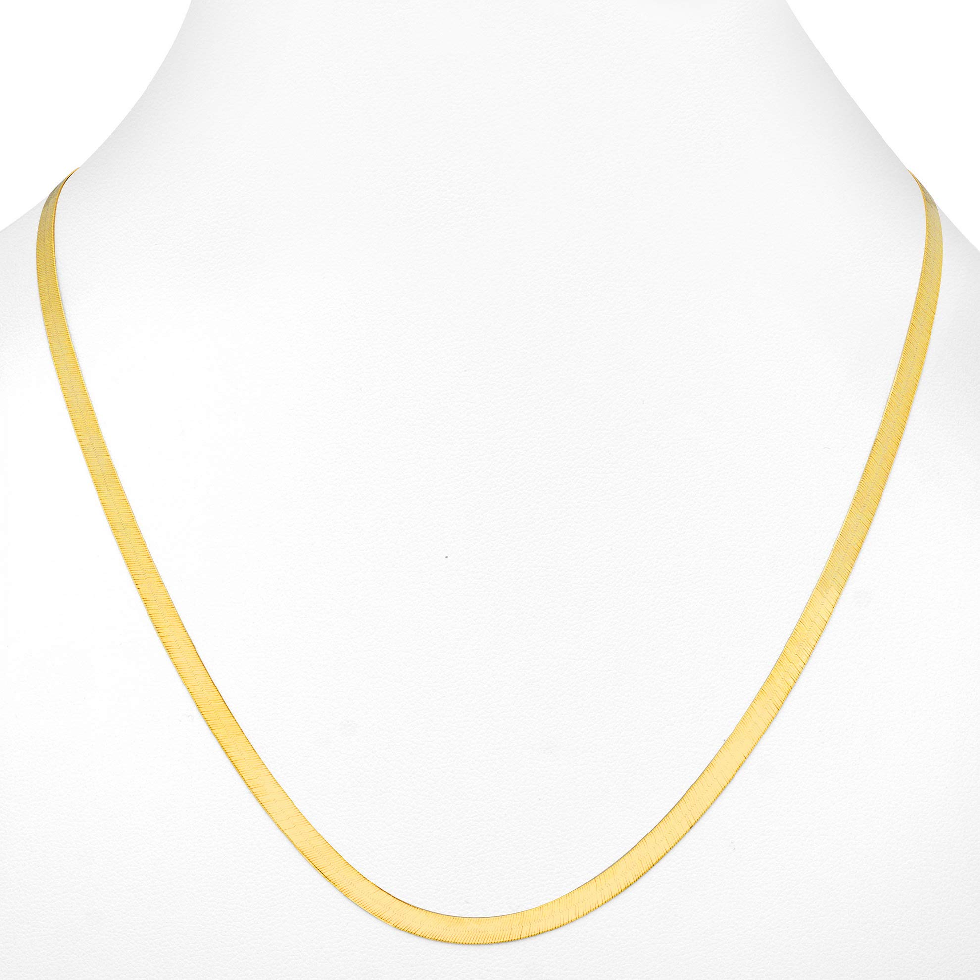 Nuragold 14k Yellow Gold 4mm Solid Herringbone Silky Flat High Polish Chain Necklace, Womens Lobster Clasp 14" 16" 18" 20" 22" 24"