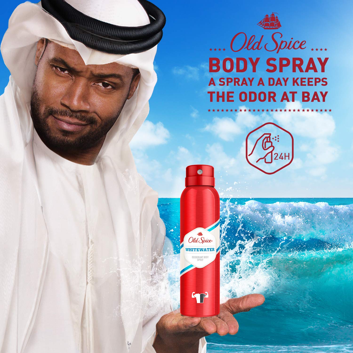 Old Spice Whitewater Deodorant Body Spray For Men, 150 ml, 6 Packs