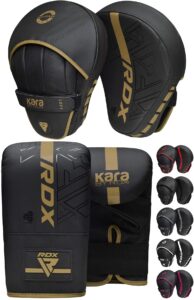 rdx boxing pads and bag gloves set, maya hide leather kara hook and jab training pads, curved focus mitts for mma, muay thai, kickboxing coaching, martial arts, punching hand target strike shield