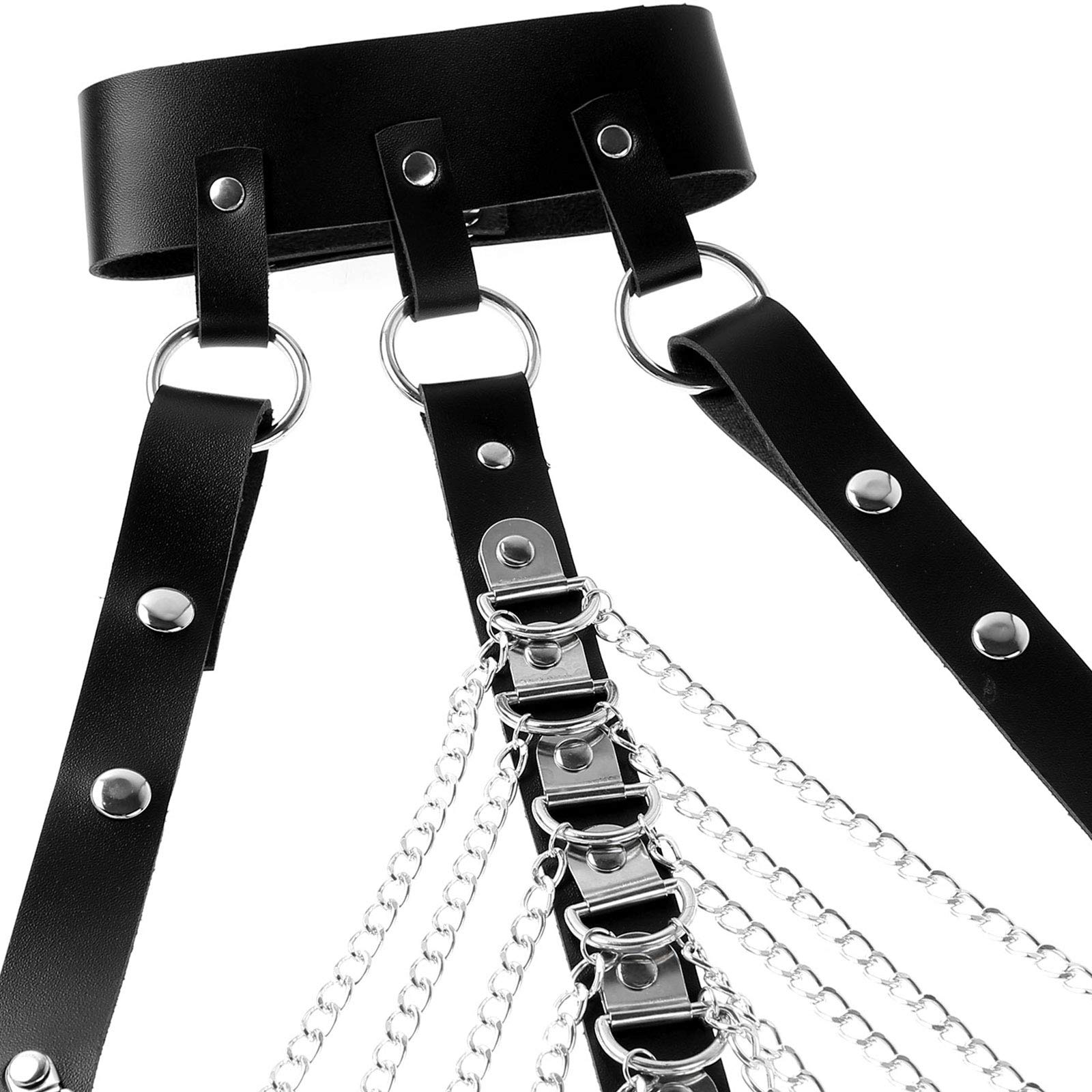 YiZYiF Men's Adjustable Leather Body Chest Harness Belt Clubwear with Fancy Buckles Chains Black One Size