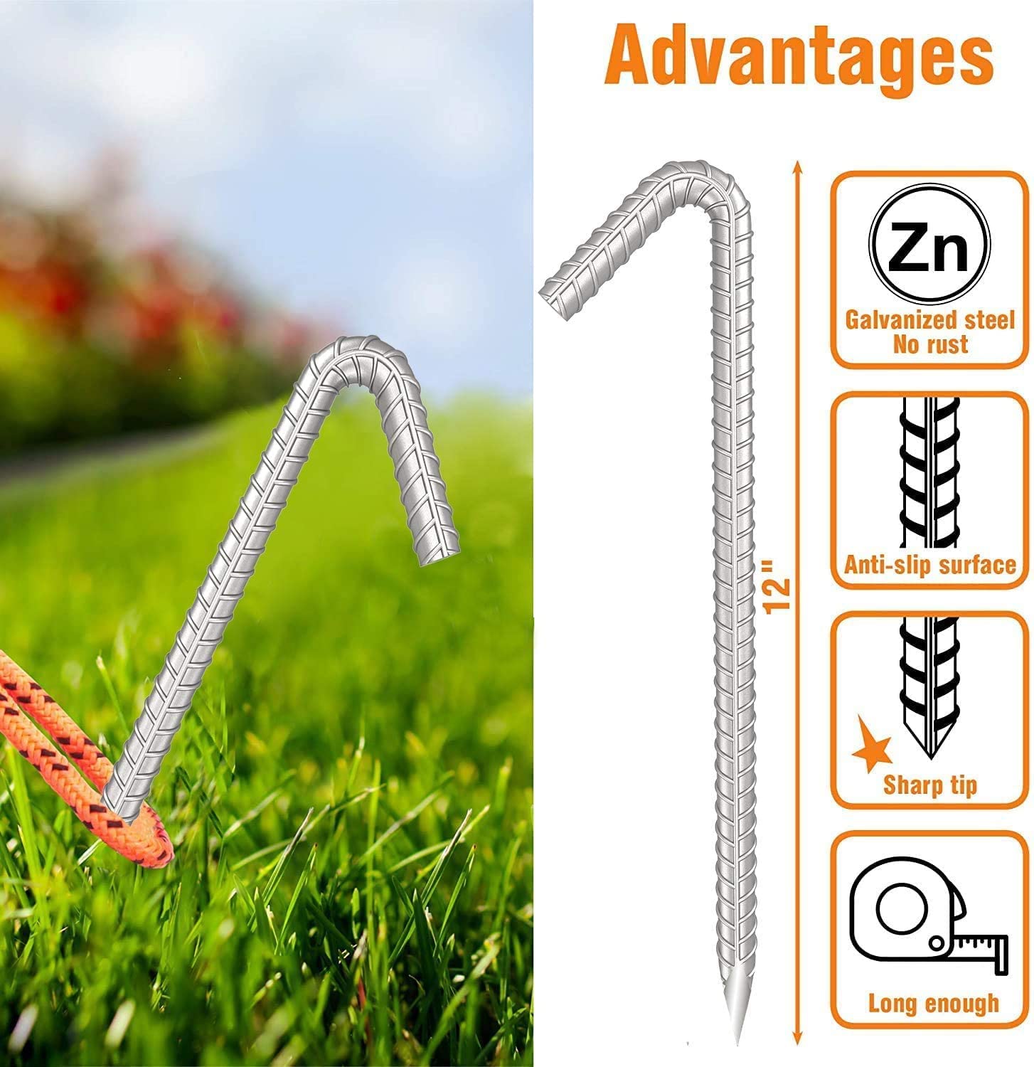 4 Pack Heavy Duty Tent Pegs 12 inch Galvanized Strong Tent Stakes Sharp Tent Pegs Steel Stakes for Outdoor Camping Mountains and Garden Wedding and Christmas Decorations Canopy and Tarp Sand Ground