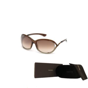 Tom Ford FT0008 Jennifer 38F 61MM Shiny Transparent Bronze/Gradient Brown Geometric Sunglasses for Women + BUNDLE with Designer iWear Eyewear Kit