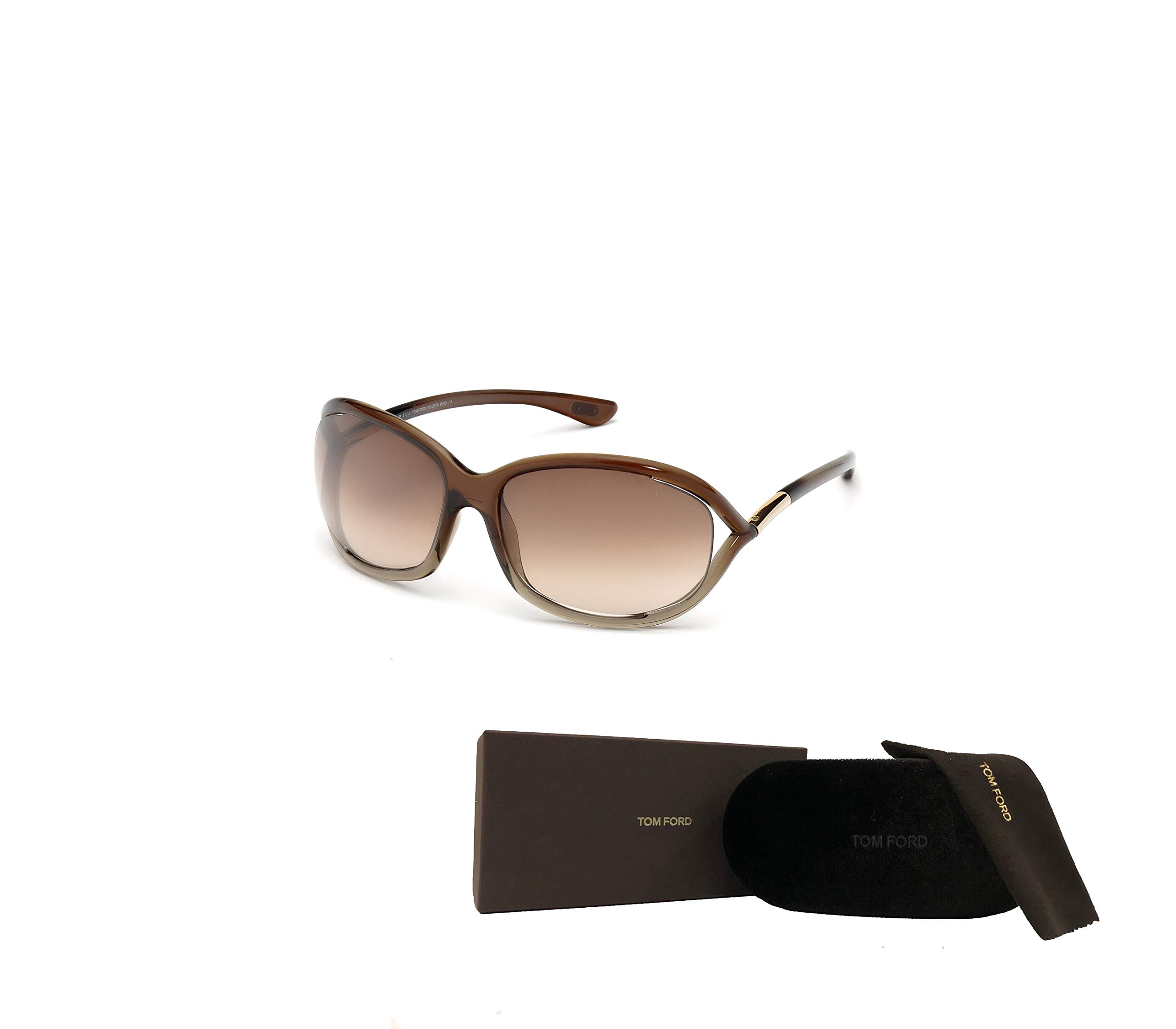 Tom Ford FT0008 Jennifer 38F 61MM Shiny Transparent Bronze/Gradient Brown Geometric Sunglasses for Women + BUNDLE with Designer iWear Eyewear Kit