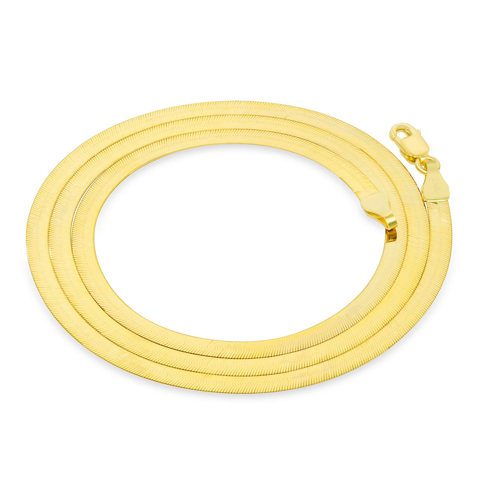 Nuragold 14k Yellow Gold 3mm Solid Herringbone Silky Flat High Polish Chain Necklace, Womens Lobster Clasp 14" 16" 18" 20" 22" 24"