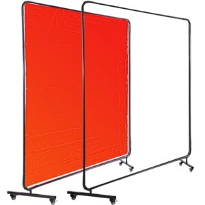 VEVOR Welding Curtain 6' x 6' Welding Screens Flame Retardant 3 Panel Welding Curtain with Frame and Wheels, Translucent Welding Shield, Flame Resistance Weld Curtain, Adjustable Size, Red…