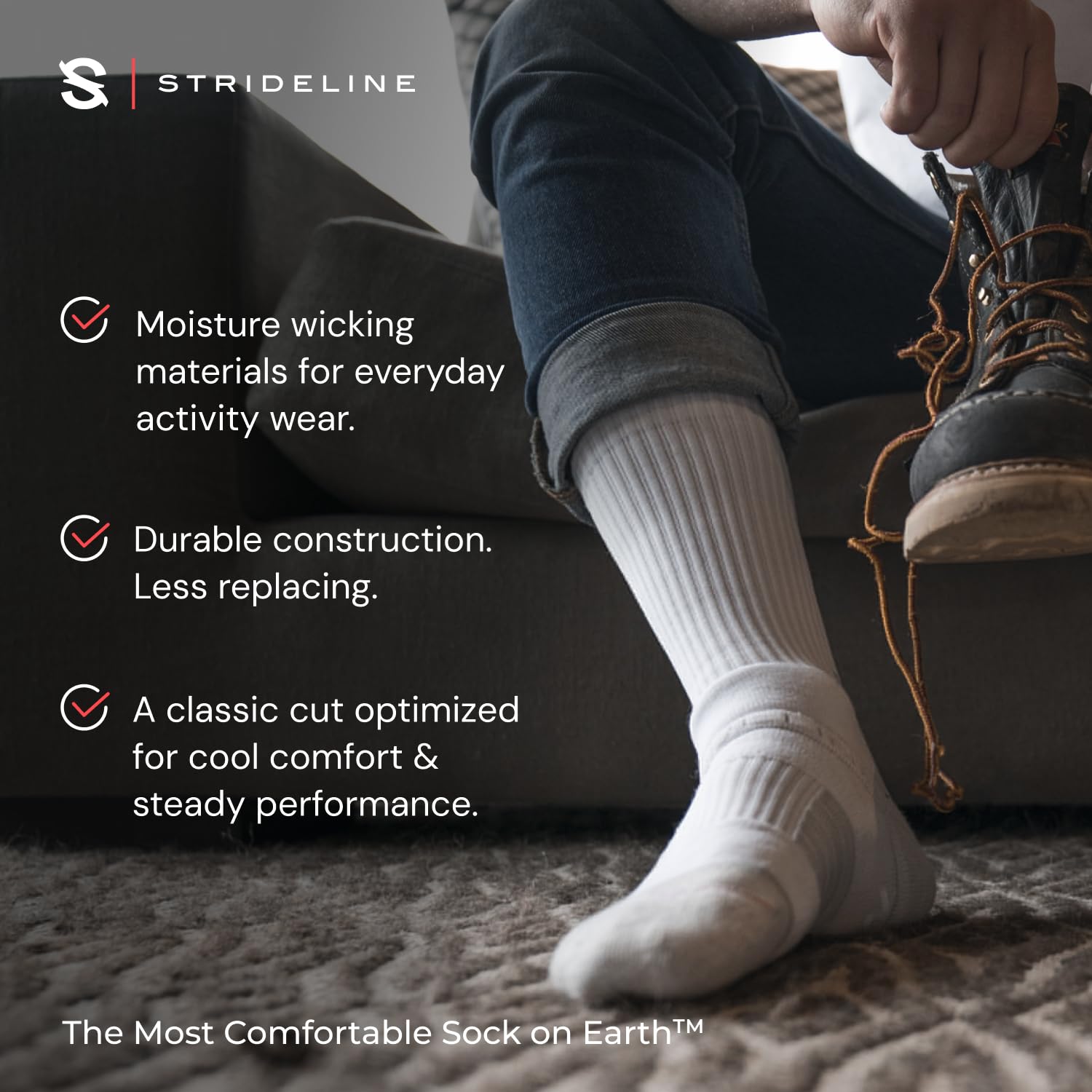 Strideline Basic Crew Socks | Quad-Ply Yarn Padding, Direct Compression and Zoned Cushioning, 8 Pack (Black, Small)