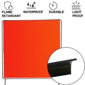 VEVOR Welding Curtain 6' x 6' Welding Screens Flame Retardant 3 Panel Welding Curtain with Frame and Wheels, Translucent Welding Shield, Flame Resistance Weld Curtain, Adjustable Size, Red…