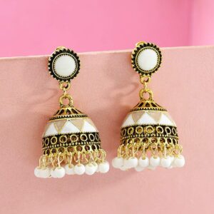 idealway 4-6 Pairs Indian Jhumka Jhumki Drop Dangle Earrings for Women Mexico Gypsy Enamel Earrings Ethnic Style Golden Ball Pendant Earrings Female (AA)