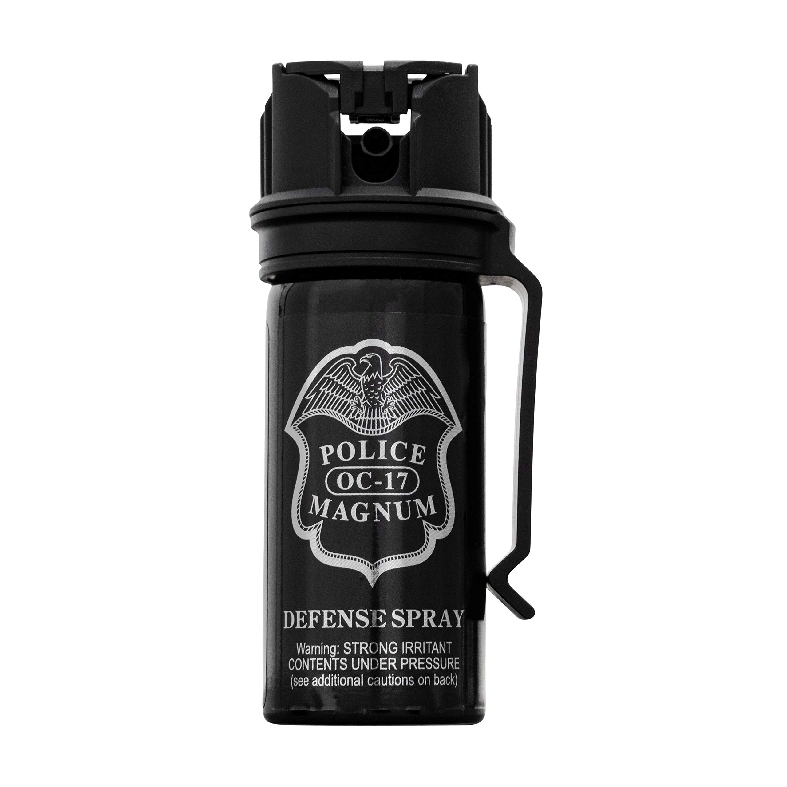 POLICE MAGNUM Pepper Spray Self Defense- 16ft Range- Portable Law Enforcement Unit - Made in The USA - 1 Pack 2oz Flip Top (Belt Clip Fogger)