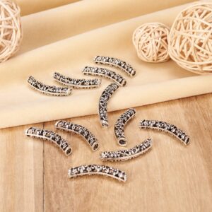 Craftdady 20Pcs Antique Silver Curved Tube Spacer Beads Tibetan Filigree Hollow Noodle Tube Loose Beads 6mm by 32mm for Mutli-Strand Bracelet Necklace Jewelry Craft Making