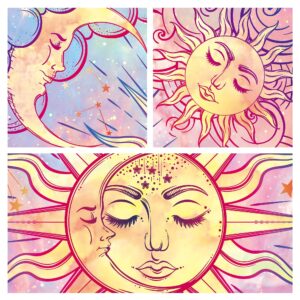 Ohjijinn Pastel Pink Tapestry Burning Sun Tapestry Mystic Tapestry Celestial Sun and Moon with Stars Tapestry Psychedelic Hippy Tie Dye Wall Hanging for Party Home Decor (Pastel, 51.2" x 59.1")